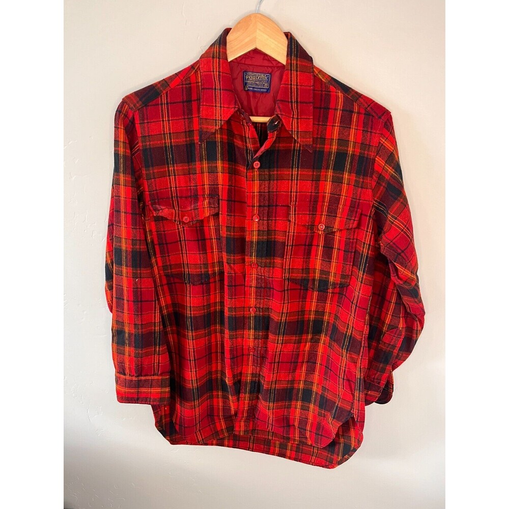 1970's Pendleton Wool Plaid Button Up Flannel‎ Double Pocket Size 15 1/2 Medium